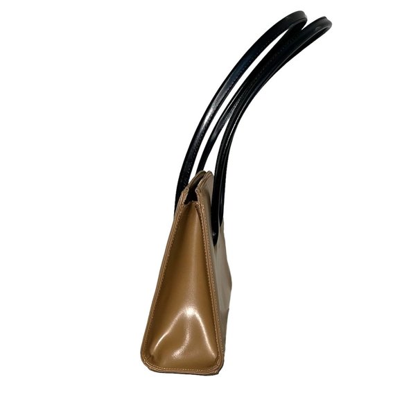 Vintage C. Valentino Handbag - Tan Leather With Black Shoulder Straps - Picture 10 of 11